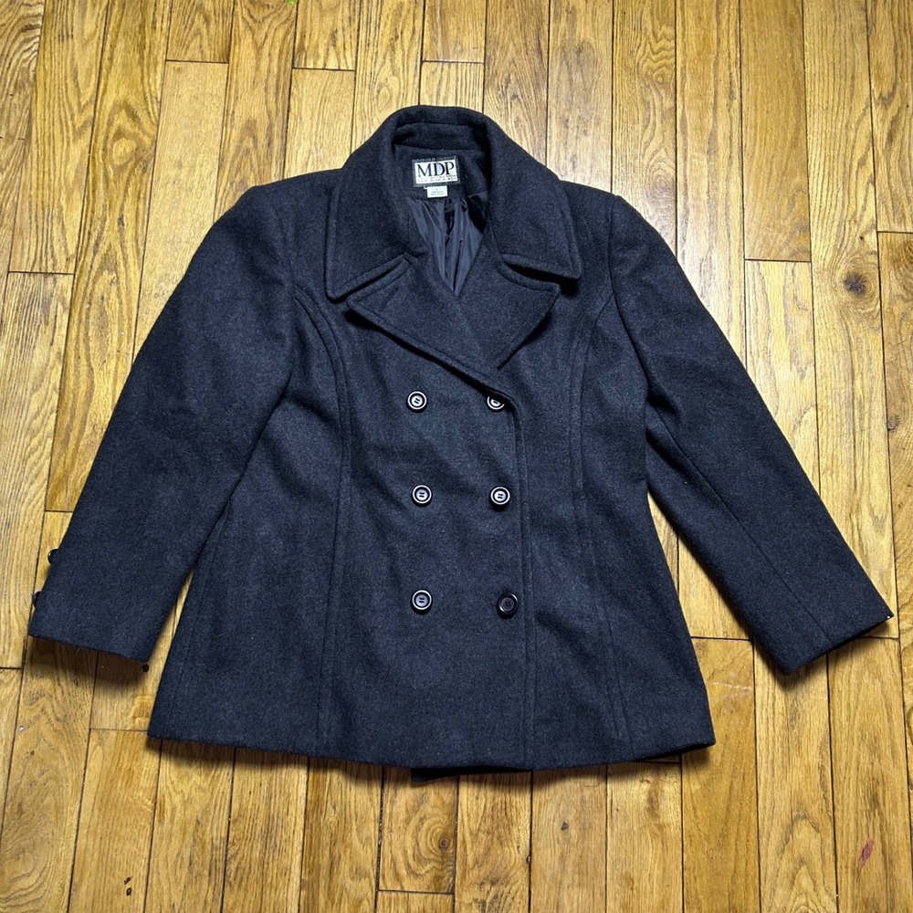 Vintage Mario De Pinto MDP Charcoal Gray Wool Blend Double Breasted Pea Coat L